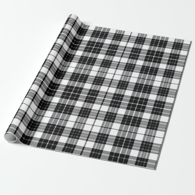 Papel De Presente Na moda, Xadrez de Tartan Monocromático Branco (Desenrolado)