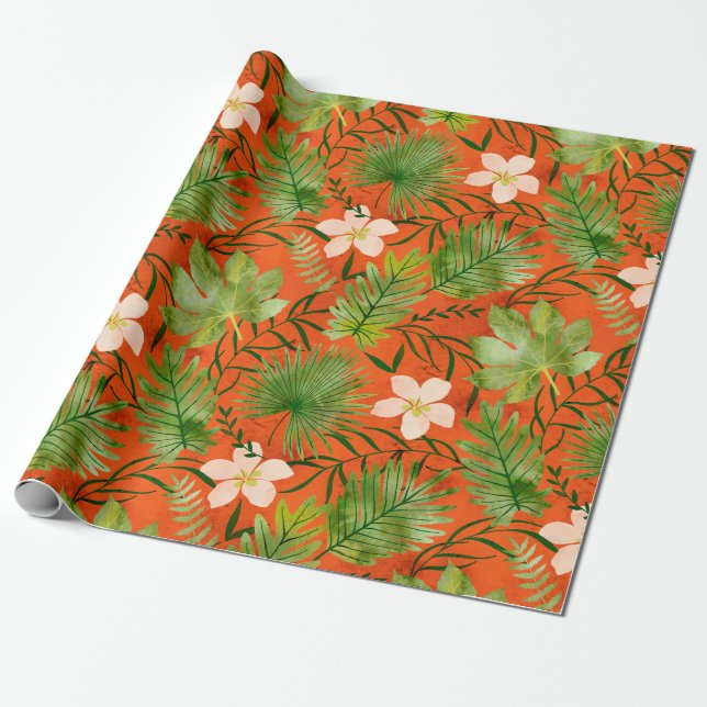 Papel De Presente Nalani Hawaiian Tropical Garden Coral (Desenrolado)