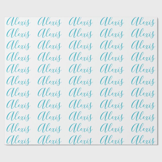 Papel De Presente Name Calligraphy Script Plain Simple White Blue (Aberto)