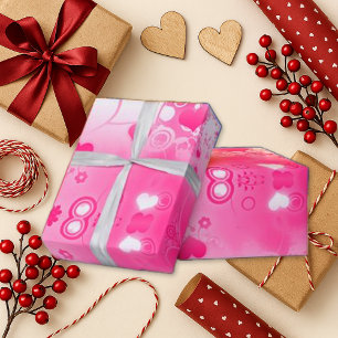 Papel De Presente Namorados Abstrato de Coração Rosa Vibrante