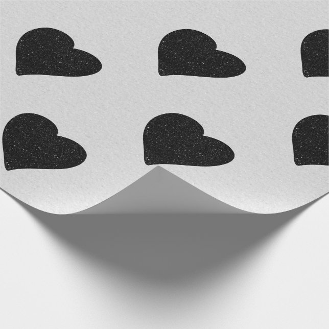 Papel De Presente Namorados de brilho preto no coração (Ponta)