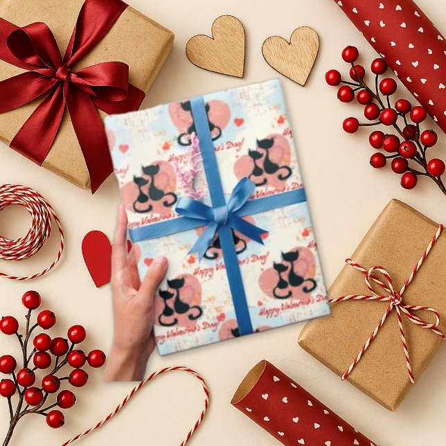 Papel De Presente Namorados de Gato de Pastel Whimsical (Criador carregado)