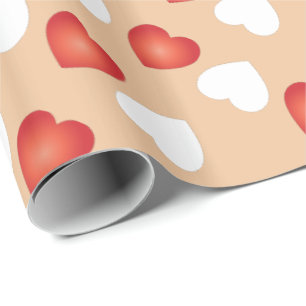 Papel De Presente Namorados felizes - Padrão de Corações Vermelho e