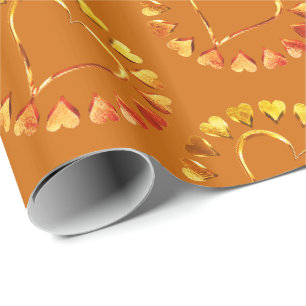 Papel De Presente Namorados Romântico Corações Amarelos Laranja