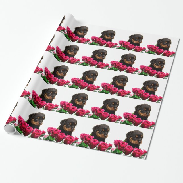 Papel De Presente Namorados Rosa Rottweiler (Desenrolado)
