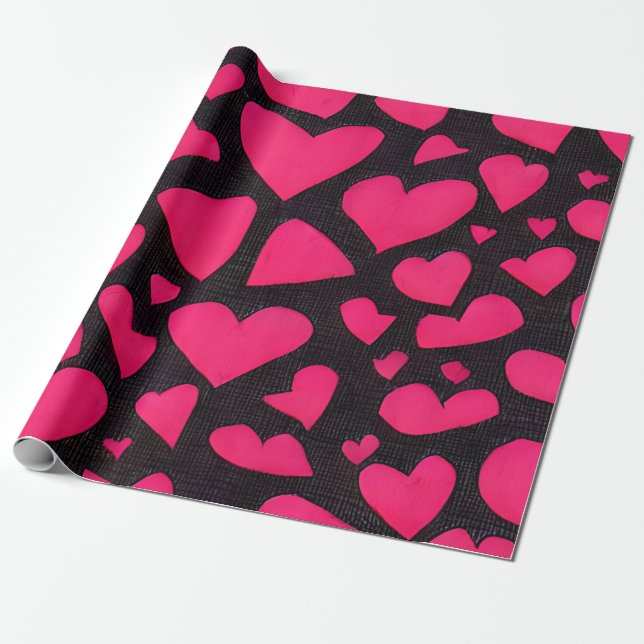 Papel De Presente Namorados Rosa Vermelho e Negro de Amor (Desenrolado)