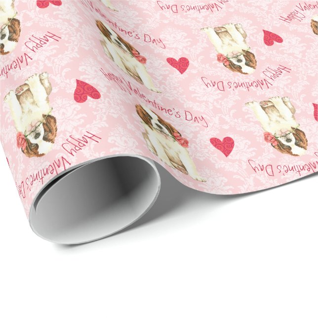 Papel De Presente Namorados St Bernard cor-de-rosa (Ponta do rolo)