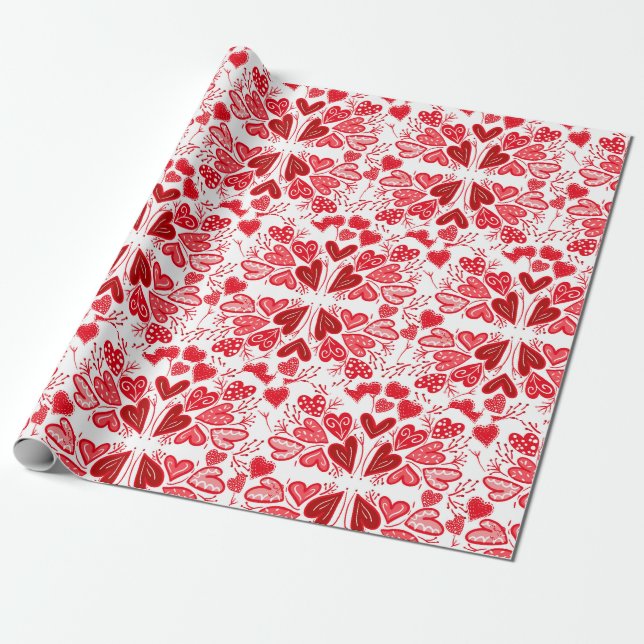 Papel De Presente Namorados vermelho, rosa e branco ondulação (Desenrolado)