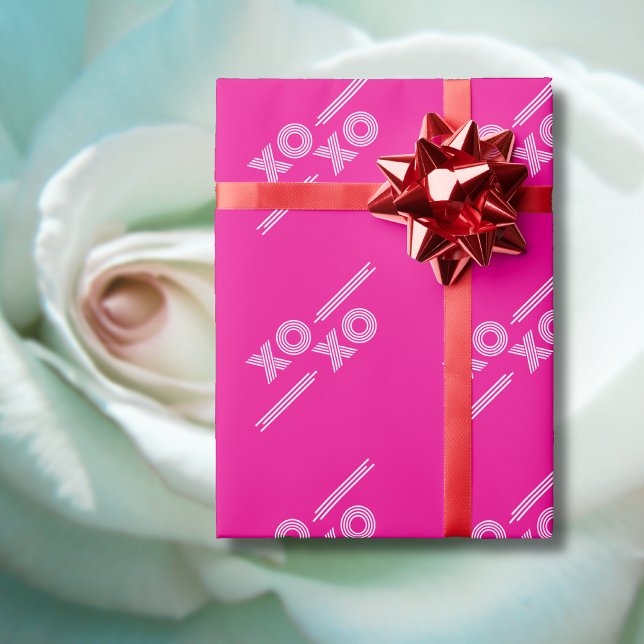 Papel De Presente Namorados XOXO branco e rosa moderno (Criador carregado)