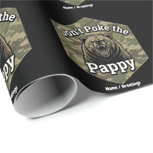 Papel De Presente Não Cutuque o Papai Urso Cinzento Engraçado e Áspe
