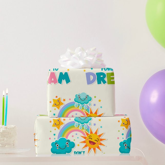 Papel De Presente Não se esqueça de sonhar nuvens de sol inspiradora (Criador carregado)