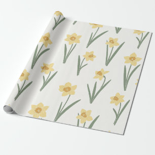 Papel De Presente Narciso Floral de Primavera em Amarelo e Verde Sua