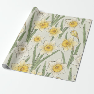Papel De Presente Narcisos Amarelos Antigos sobre Marfim