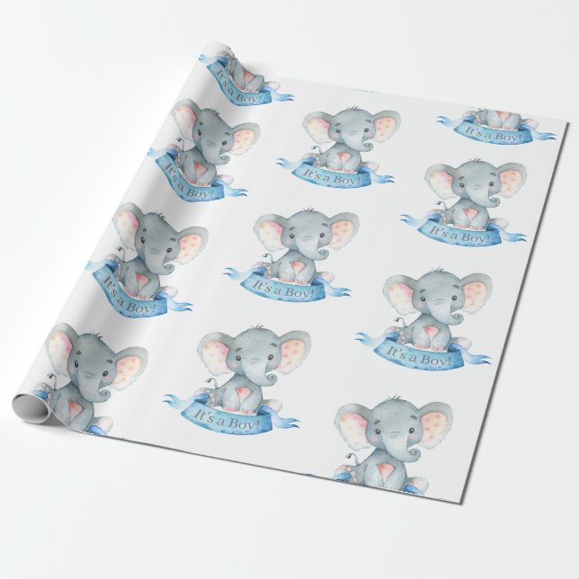 Papel De Presente Narrador de Elefante Cinto Azul e Cinza (Desenrolado)