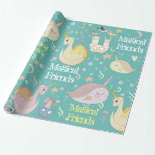 Papel De Presente Narval e Amigos Dragão Azul-Piscina Personalizado