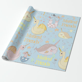 Papel De Presente Narwhal, azul bebé Pastel do dragão personalizado