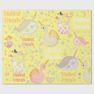 Papel De Presente Narwhal e amarelo dos amigos do dragão