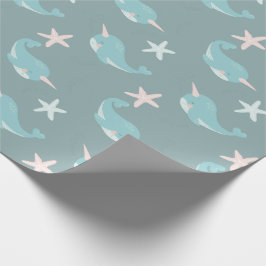 Papel De Presente Narwhal e Starfish - Mar Verde