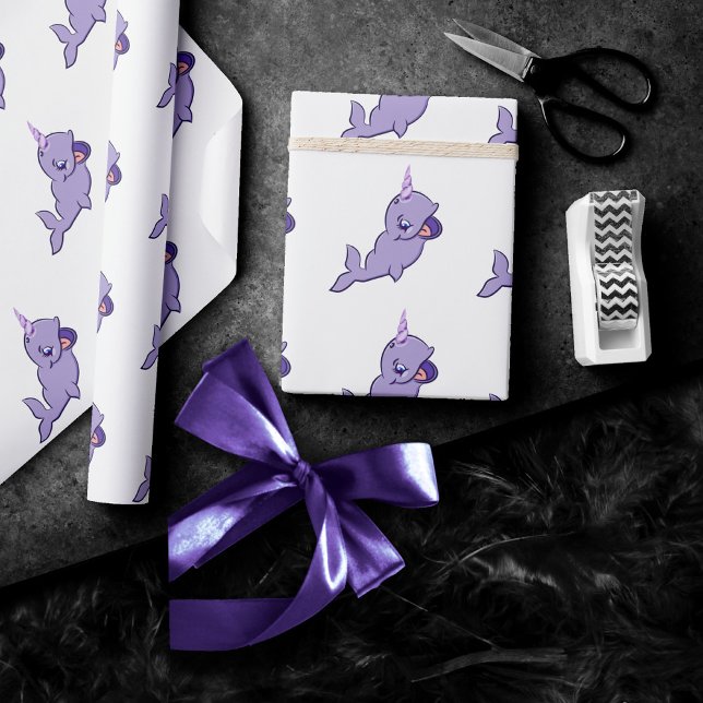 Papel De Presente Narwhal Purple | Lilac — Partido do Unicórnio Mági (Criador carregado)