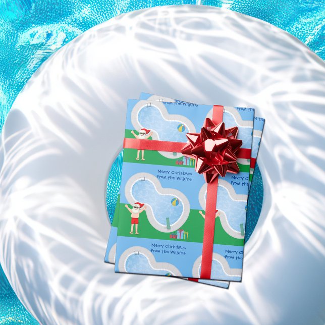 Papel De Presente Natação Piscina Papai Noel Engraçado Natal (Criador carregado)