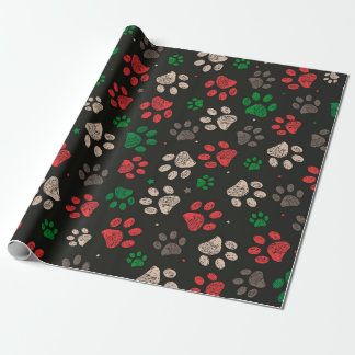 Papel De Presente Natais impressões de patas rabiscadas