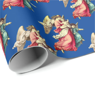 Papel De Presente natais vintages Angel Children Holiday Blue