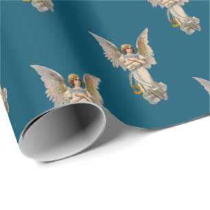 Papel De Presente natais vintages Angel Dark Teal Holiday 