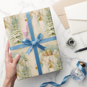 Papel De Presente Natais vintages Anjos vitorianos personalizados