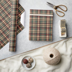 Papel De Presente Natais vintages clássicos de tartan vermelho e ver