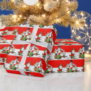 Papel De Presente natais vintages, crianças e boneco de neve