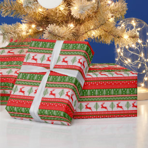 Papel De Presente Natais vintages de suor de Natal Verdes e Vermelho