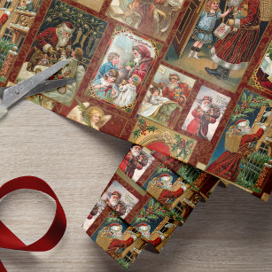 Papel De Presente Natais vintages Festivos Cartão Vermelho-Colagem B