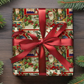 Papel De Presente Natais vintages Festivos Ephemera Collage Red