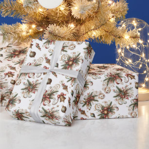 Papel De Presente Natais vintages Garland e Ornaments