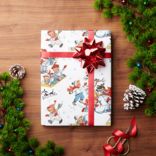 Papel De Presente Natais vintages Infantis na neve