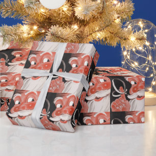 Papel De Presente Natais vintages, Jolly Papai Noel com Corda