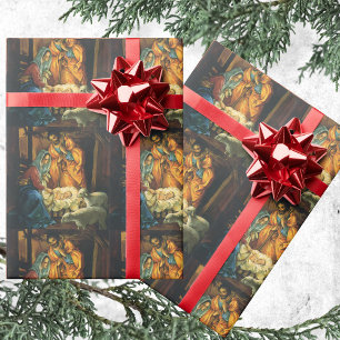 Papel De Presente Natais vintages Natividade, Jesus bebê em Manger