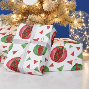 Papel De Presente Natais vintages, ornamentos Vermelhos e Verdes