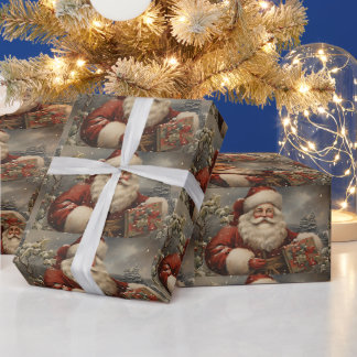 Papel De Presente Natais vintages Papai Noel com presentes