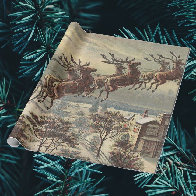 Papel De Presente Natais vintages, Papai Noel Vitoriano em Sleigh (Criador carregado)