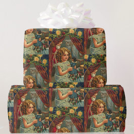 Papel De Presente Natais vintages Papais noeis de placa Garota com b