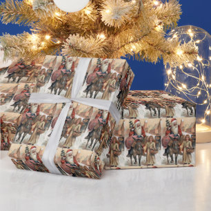 Papel De Presente natais vintages Papais noeis em burro