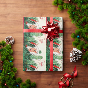 Papel De Presente Natais vintages Papais noeis em torno da árvore