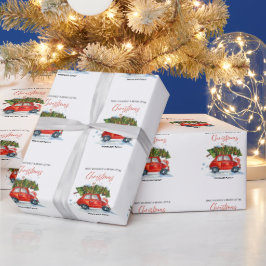 Papel De Presente Natais vintages Red Car & Tree