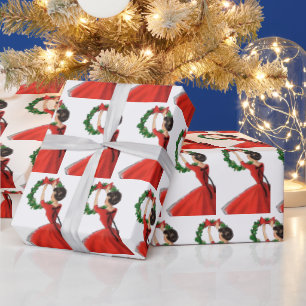 Papel De Presente natais vintages retro festa tiled da senhora