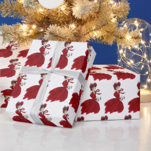 Papel De Presente natais vintages retro festa tiled da senhora