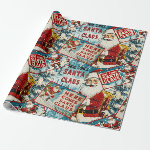 Papel De Presente Natais vintages Retroativos: Aqui Vem Papai Noel