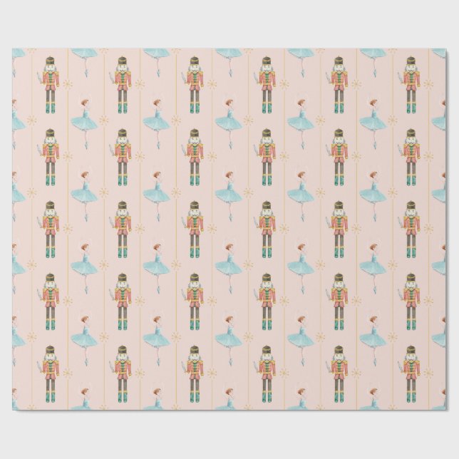 Papel De Presente Natais vintages Rosa Nutcracker Ballerina (Aberto)