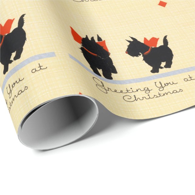 Papel De Presente Natais vintages Scottish Terrier Dog (Ponta do rolo)
