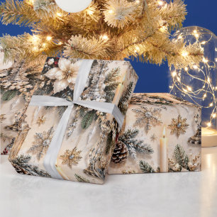 Papel De Presente Natal à Luz de Velas Champagne Marfim